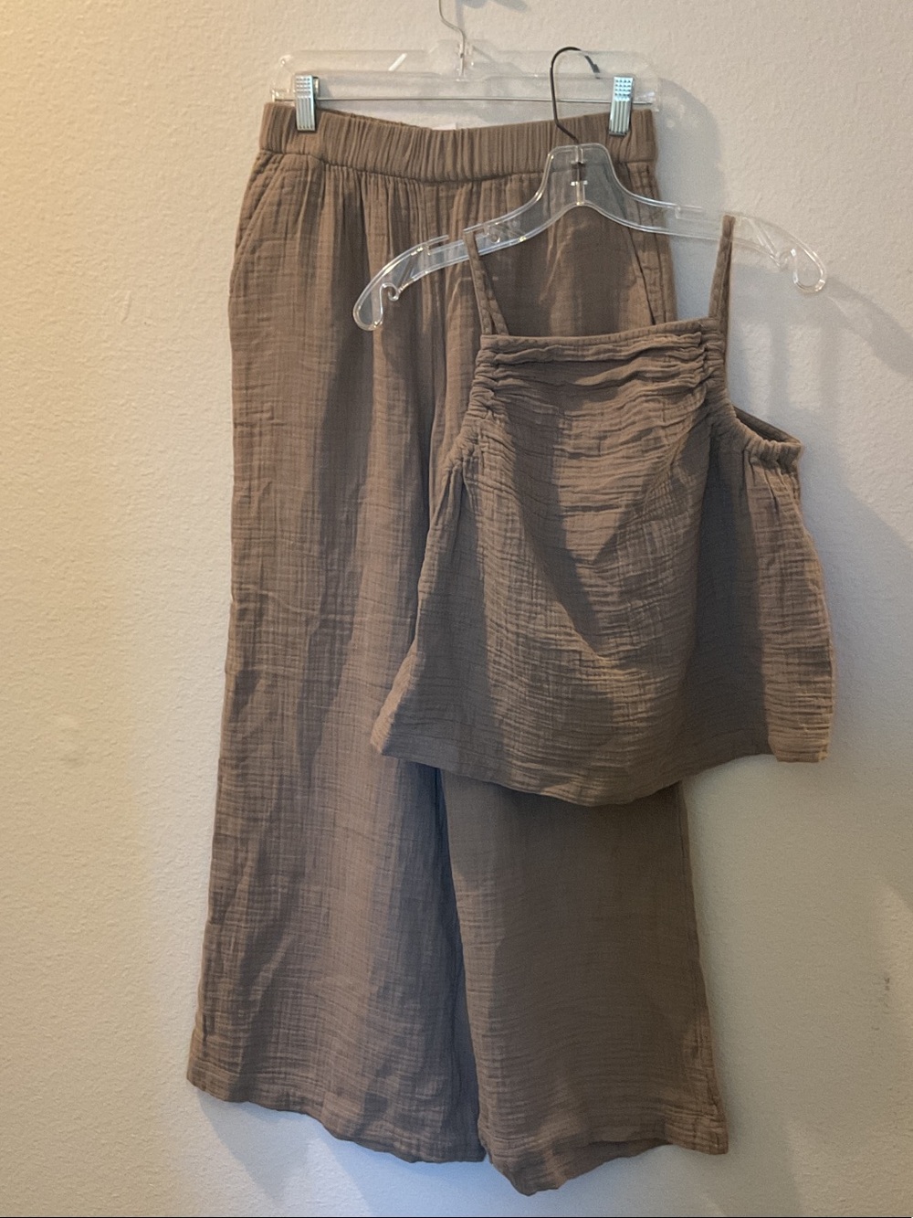 Lou & Grey Two-Piece Wide-Leg Pants and Tank — Taupe